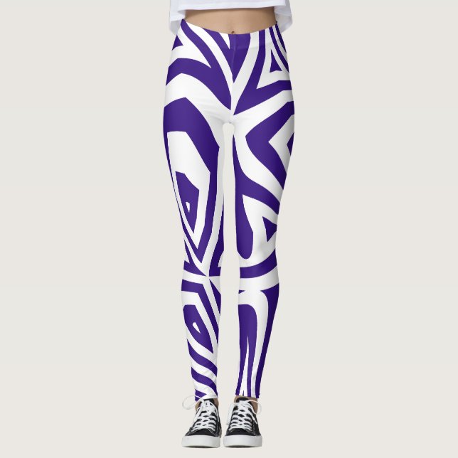 Purple White Abstract Zebra Print Womens Leggings (Front)