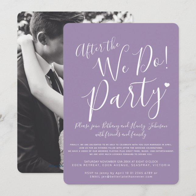 Purple white after the we do wedding after party invitation (Front/Back)