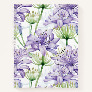 Purple & White Agapanthus Floral Spiral Notebook