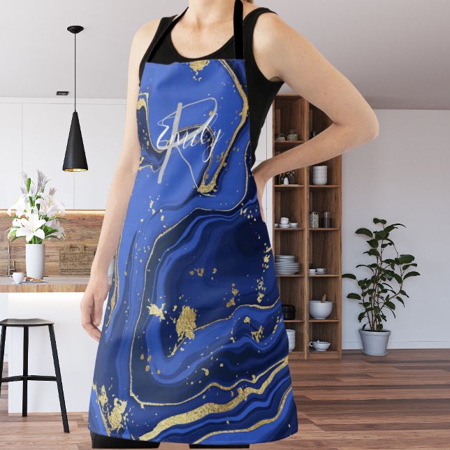 Purple White Agate Marble Abstract Name Monogram   Apron (Creator Uploaded)