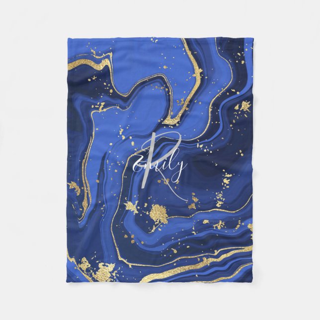 Purple White Agate Marble Abstract Name Monogram   Fleece Blanket (Front)