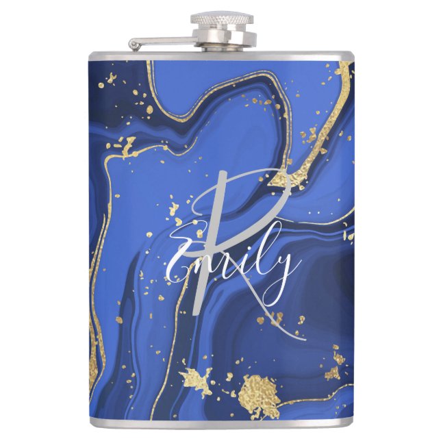 Purple White Agate Marble Abstract Name Monogram   Hip Flask (Front)