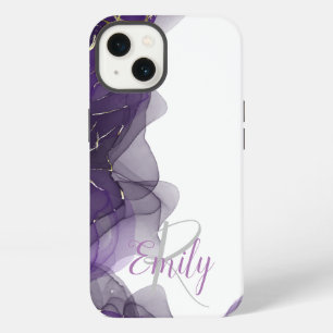 Purple White Agate Marble Abstract Name Monogram iPhone 13 Case