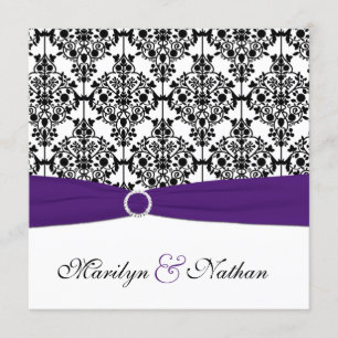 Purple, White and Black Damask Wedding Invitation