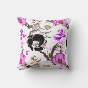 Purple, white and black flowers. cushion
