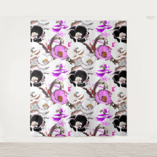 Purple, white and black flowers. tapestry