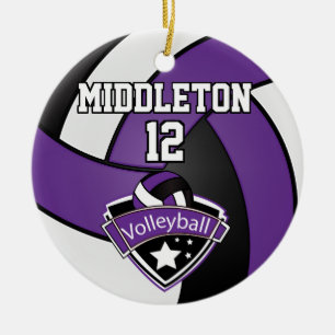 Purple, White and Black Volleyball Ceramic Ornament