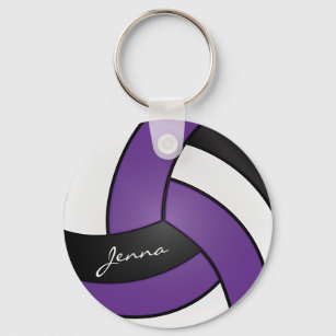 Purple, White and Black Volleyball Key Ring