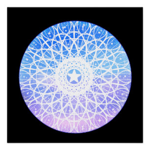 Purple,White And Blue Space Floral Mandala Poster