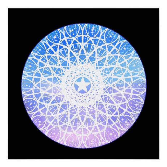 Purple,White And Blue Space Floral Mandala Poster (Front)