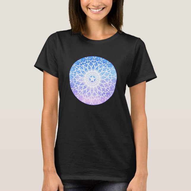 Purple,White And Blue Space Floral Mandala T-Shirt (Front)