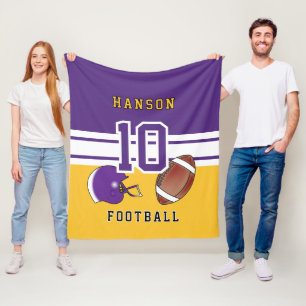 🏈 Purple, White and Gold Sport Letter Fleece Blanket