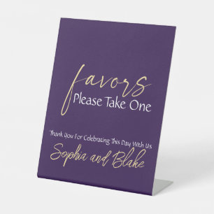 Purple White and Gold Wedding Favours Pedestal Sig Sign