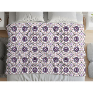 Purple, white and gray geometric mandala pattern  fleece blanket