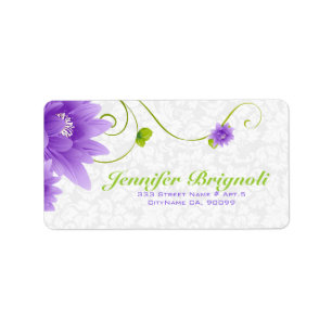 Purple White And Green Floral Design Label