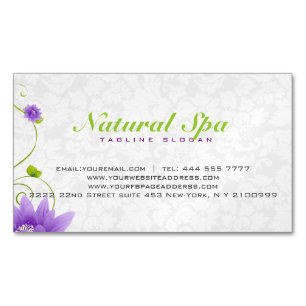 Purple White And Green Floral Design Magnetic Business Card