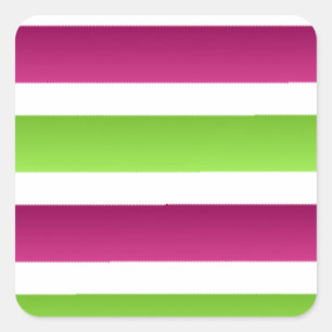 Purple/ White And Green Stripes Square Sticker