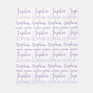 Purple White and Lavender Girls Name Personalized Fleece Blanket