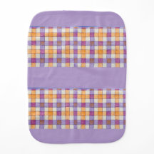 Purple white and orange gingham baby burp cloth