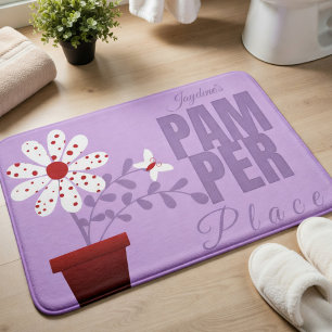 Purple White And Red Polka Dot Flower Bath Mat