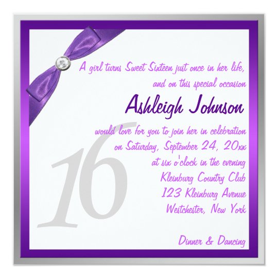 Purple, White, and Silver with Crystal Sweet 16 Card