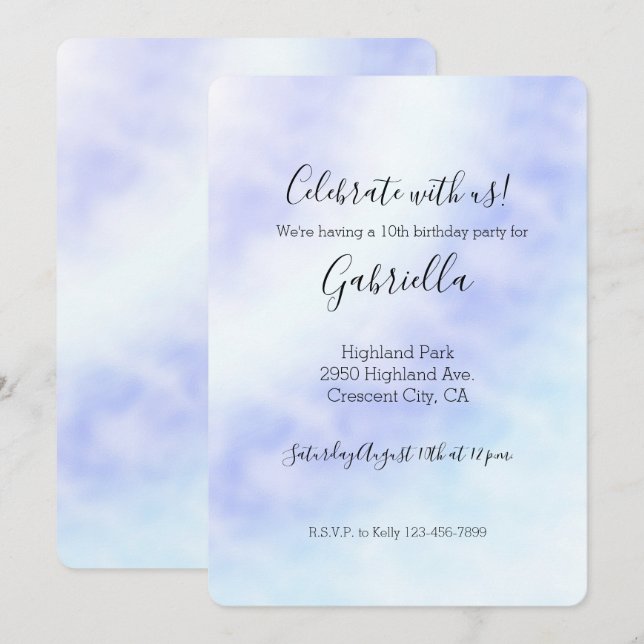 Purple White Aqua Blue Tie dye   Invitation (Front/Back)