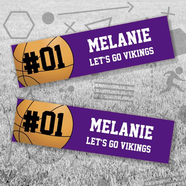Purple White Basketball Team Bumper Sticker (Purple and White Baseball Let's Go Team Bumper Sticker. Celebrate your high school/college athlete.)