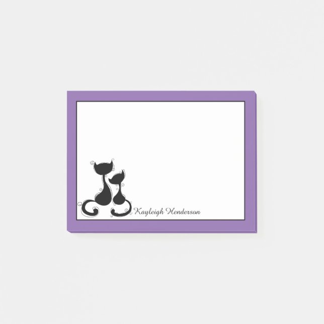 Purple White Black Cats Silhouette Personalised Post-it Notes (Front)