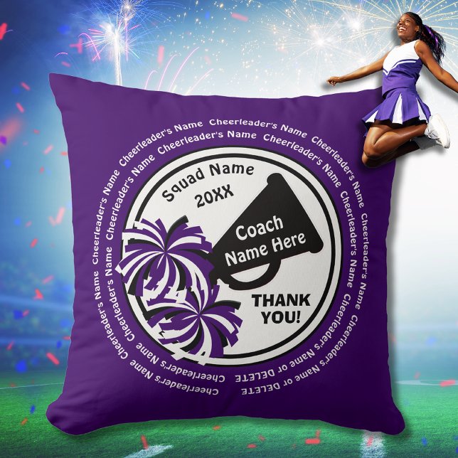 Purple, White, Black, Cheerleader or Cheer Coach   Cushion (Cheerleading Coach Gifts. Personalized Cheer Coach Gifts. )
