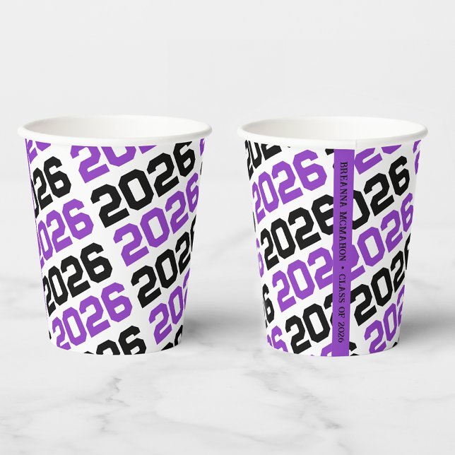Purple, White & Black Class Year Graduation Paper Cups (Creator Uploaded)