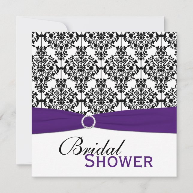 Purple, White, Black Damask Bridal Shower Invite (Front)