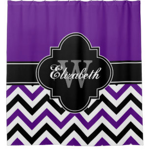 Purple White Black LG Chevron 1ICBR Name Monogram Shower Curtain