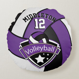 Purple, White & Black Personalise Volleyball Round Cushion