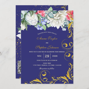 Purple White Blue Pink Gold Swirls Botanical Invitation