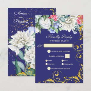 Purple White Blue Pink Gold Swirls Botanical RSVP Card