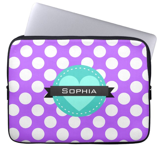 Purple White Blue Polka Dot Pattern Laptop Sleeve (Front)