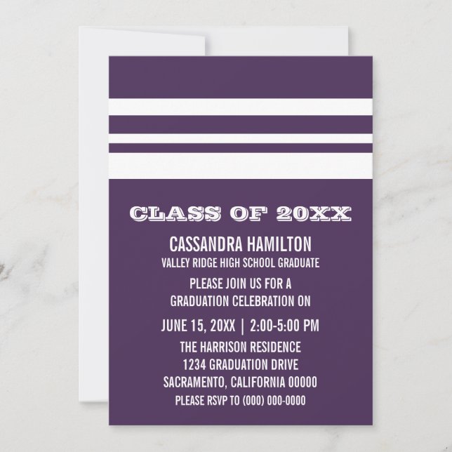 Purple/White Bold Stripe Graduation Invite (Front)
