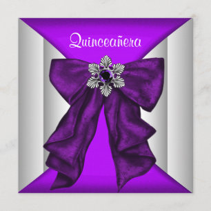 Purple White Bow Purple Quinceanera Invitation