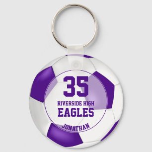 purple white boys' soccer sports team colours key ring