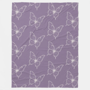Purple White Butterflies   Fleece Blanket