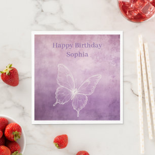 Purple White Butterfly Birthday Napkin