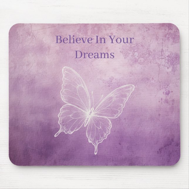 Purple White Butterfly Mouse Pad (Front)