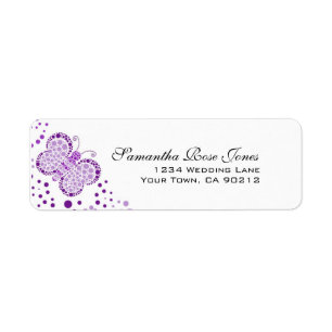 Purple White Butterfly Pointillism Custom Address Return Address Label