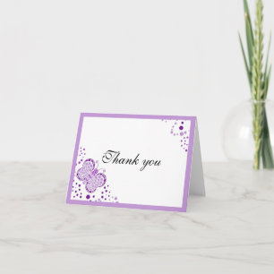 Purple & White Butterfly Thank You Note Card