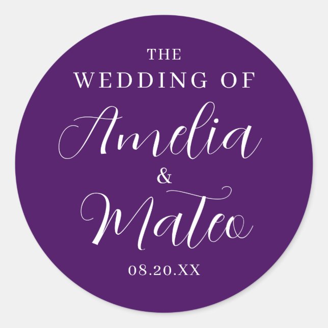 Purple White Calligraphy Wedding Envelope Seal (Front)