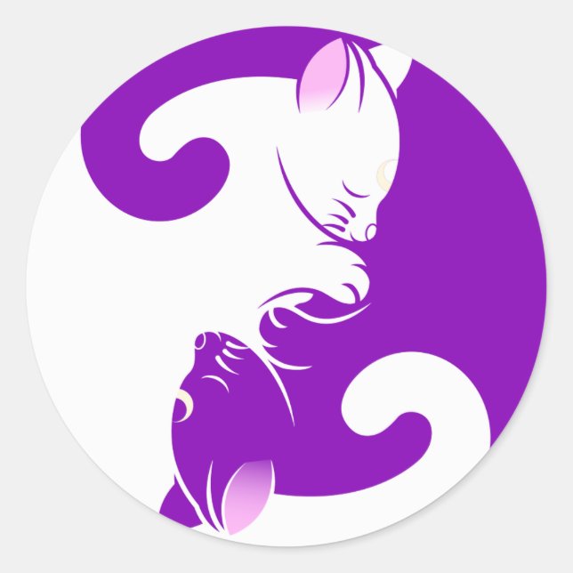 Purple White Cat Kitten Yin Yang Sticker (Front)