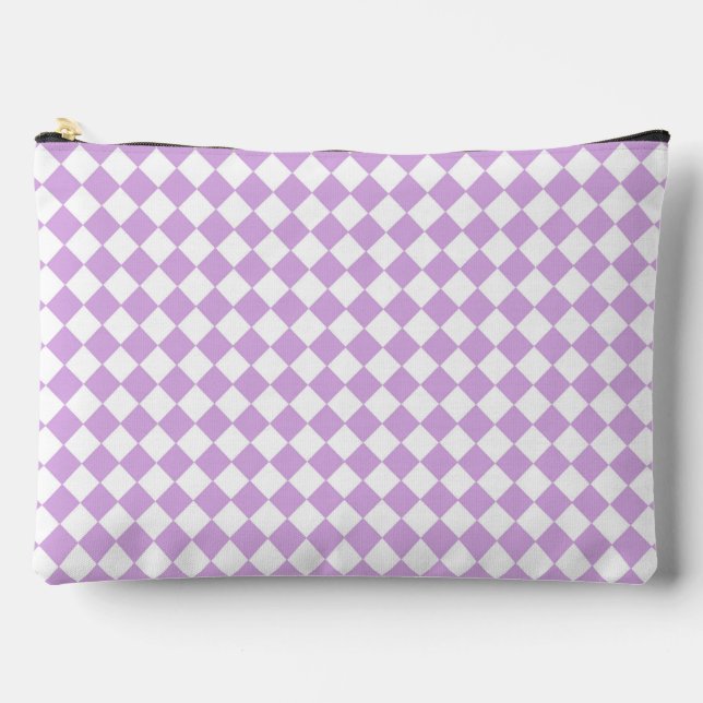 Purple White Checker Diamond Pattern Large Accessory Pouch (Front)