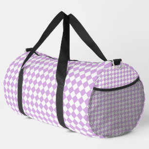 Purple White Checker Diamond Pattern Large Duffle Bag