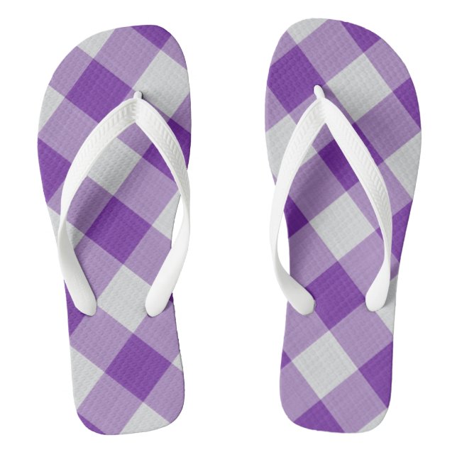 Purple & White Checks Cool Classic Pattern Thongs (Footbed)