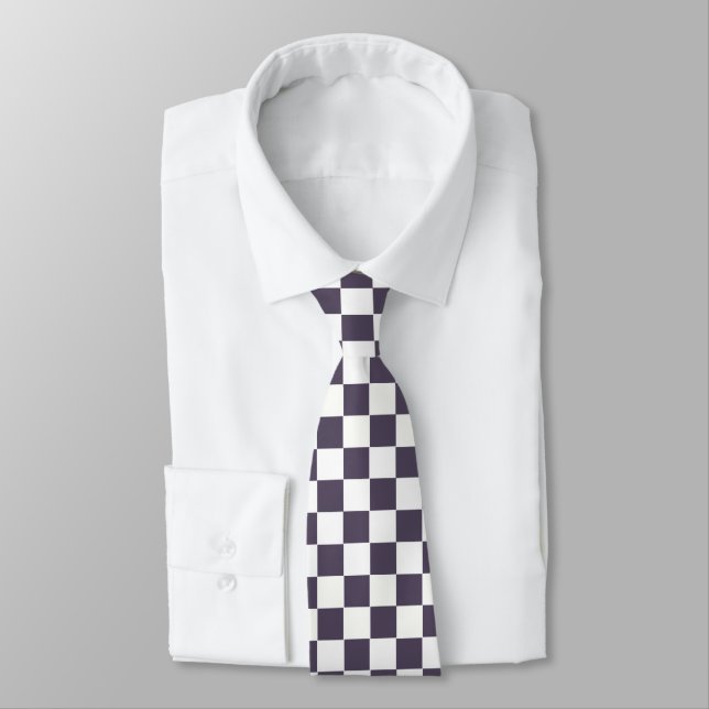 Purple White Chequerboard Chequered Tie (Tied)